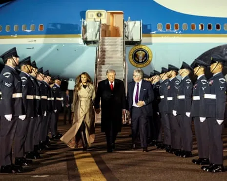 US President Trump Touches Down in UK for Unprecedented Repeat State Visit Amid Demonstrations Assemble in Windsor